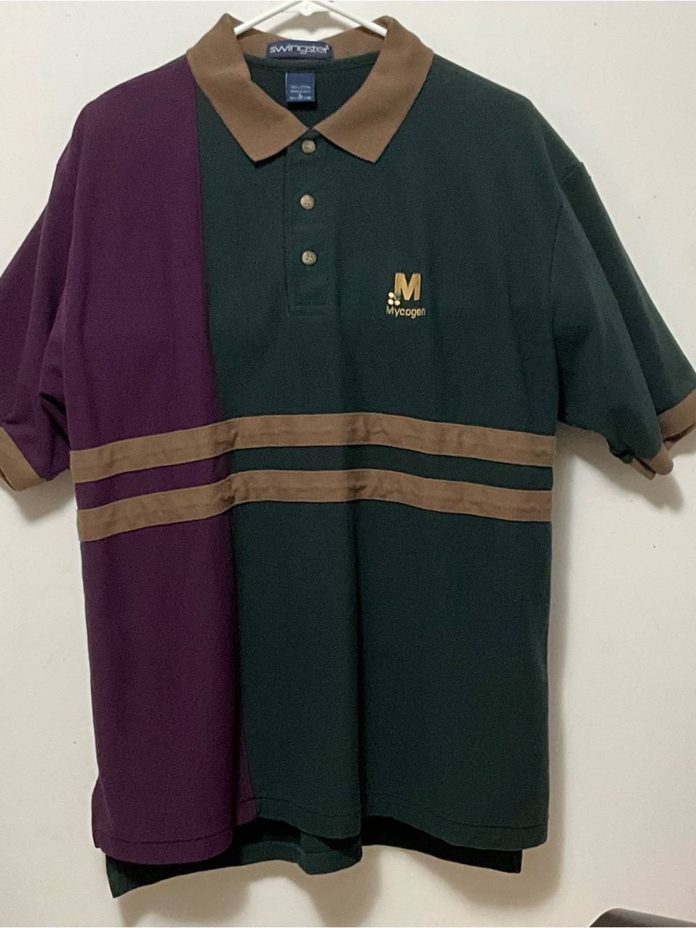 VTG Swingster Color-Block Polo Shirt Purple & Dark Green - Brown Accent Size L